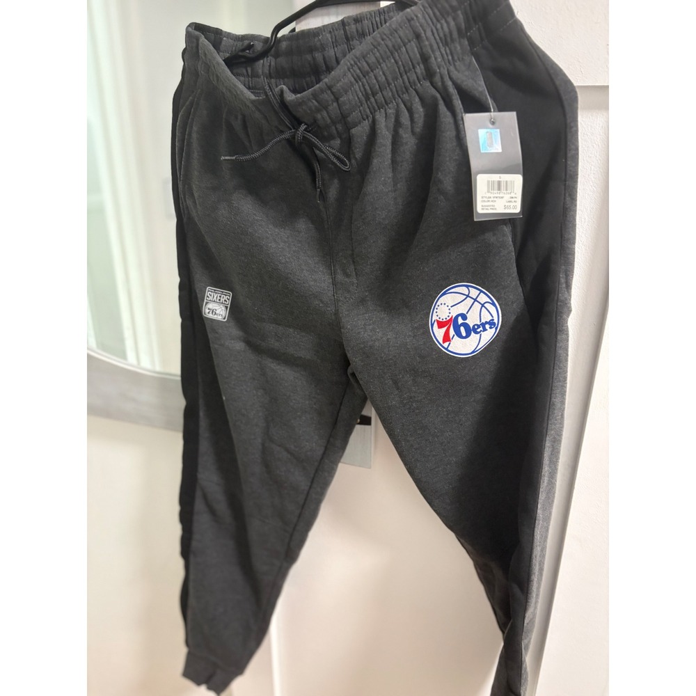 NBA Philadelphia 76ers Mens Fleece Jogger Sweatpants Charcoal Black VFM7836F Sma